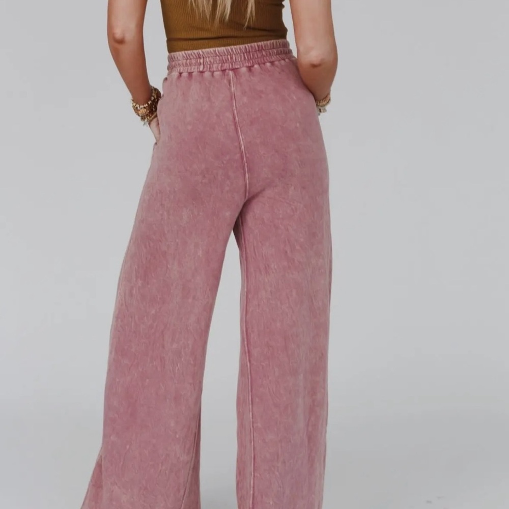 Wide Leg Drawstring Lounge Pants - Pink - Picture 3 of 5